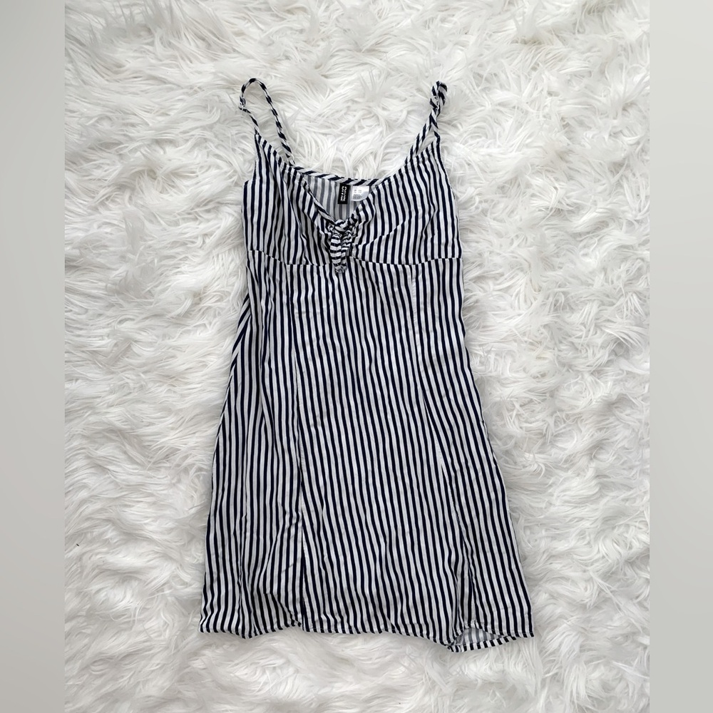 Navy and White Striped Divided Mini Dress